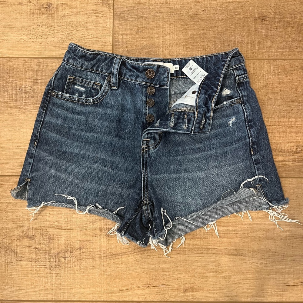 Classic Blue Frayed Hem Jean Shorts